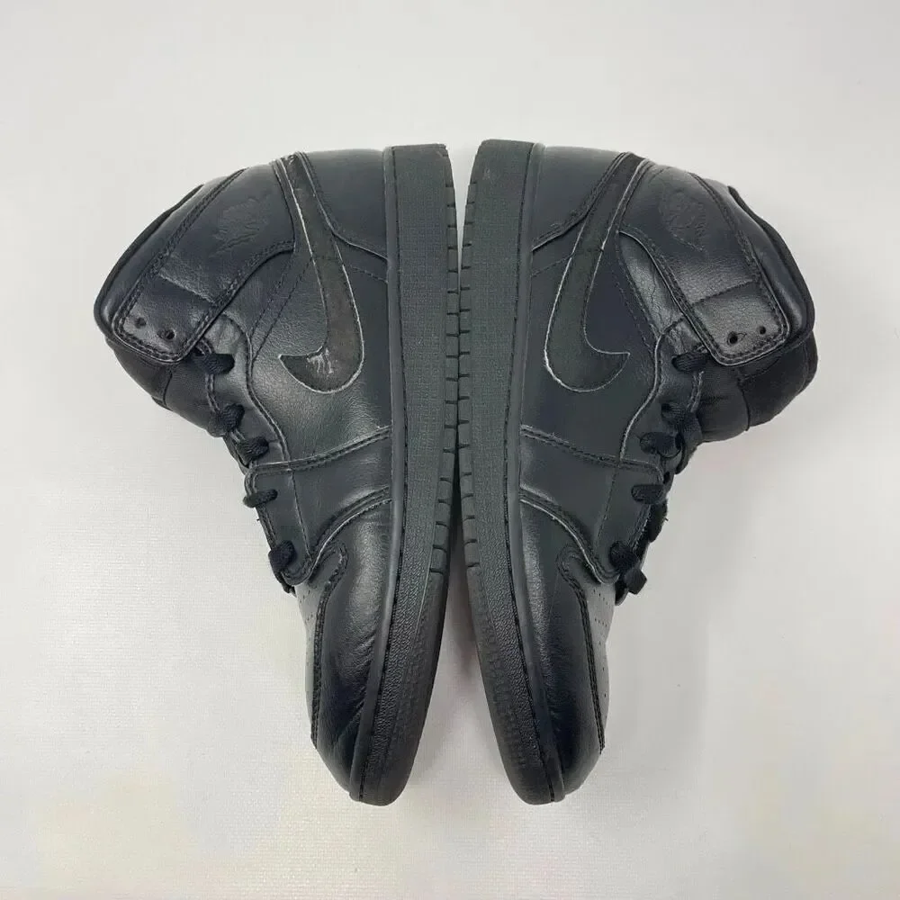 Nike Air Jordan 1 Mid Triple Black Sneakers Youth Size 7Y 8.5 Women’s 554725-090